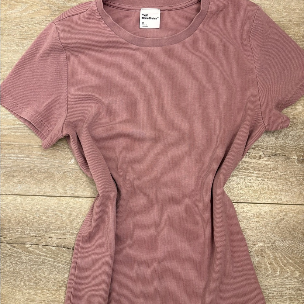TNA Homestretch Dusty Pink Ribbed Short Sleeve Tee